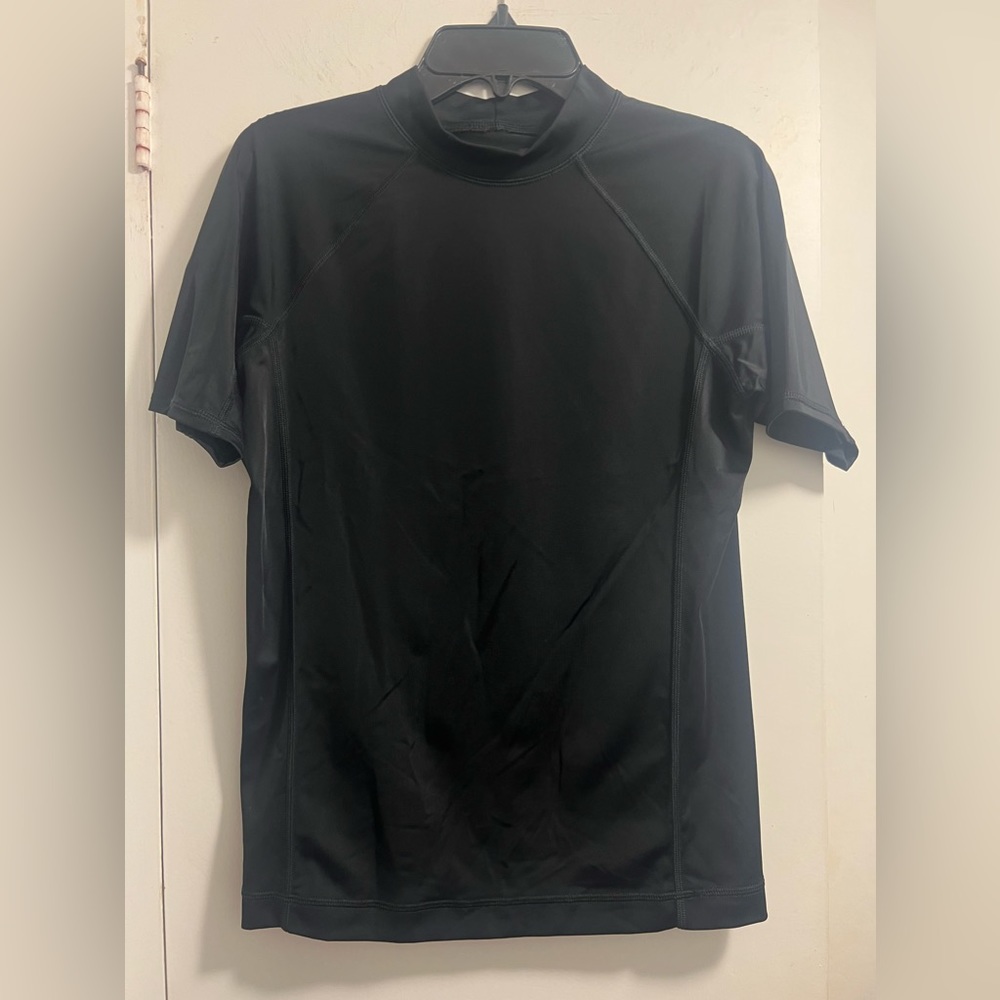 Lands’ End Boys Short Sleeve Rash Guard, black, Size Youth M/10-12